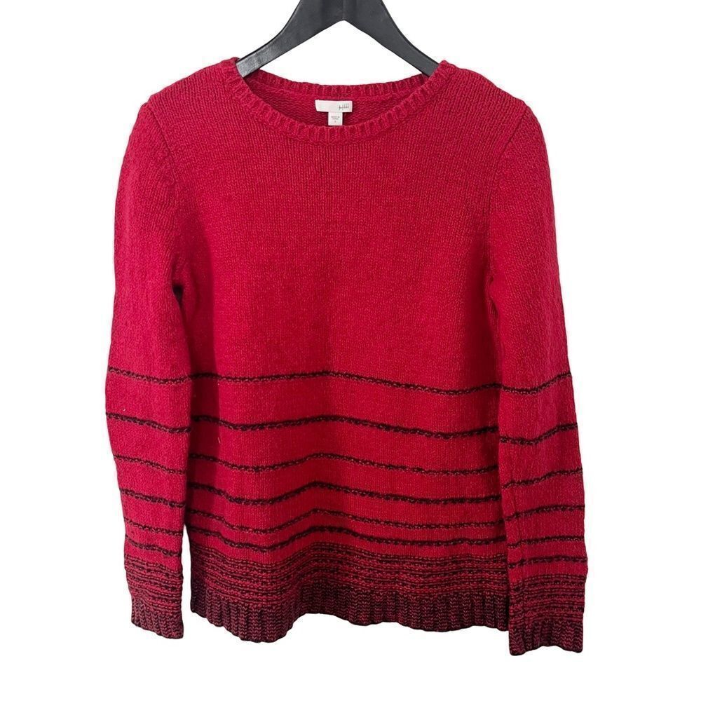 J.Jill Red Black Striped Wool Cotton Blend Knit Sweater Size S - Picture 2 of 8